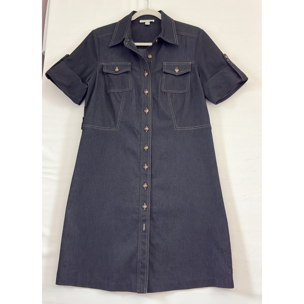 Dressbarn Dark Denim Button Front Dress short sleeve Work Casual 8